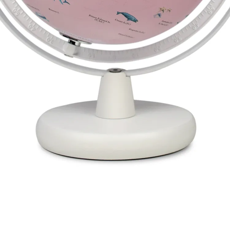 22.8cm (9") Illuminated Full-Swing Pink Color World Globe with Wooden Base & Aluminum Meridian detail view 3